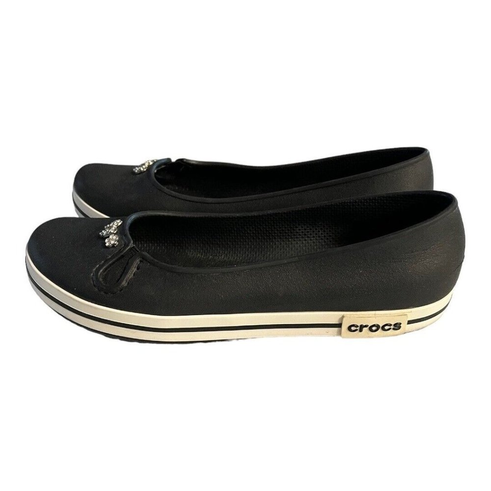 Crocs Ballet Flats Womens 6 Black‎ Rhinestone Slip On Casual Shoes Comfort - Picture 2 of 9